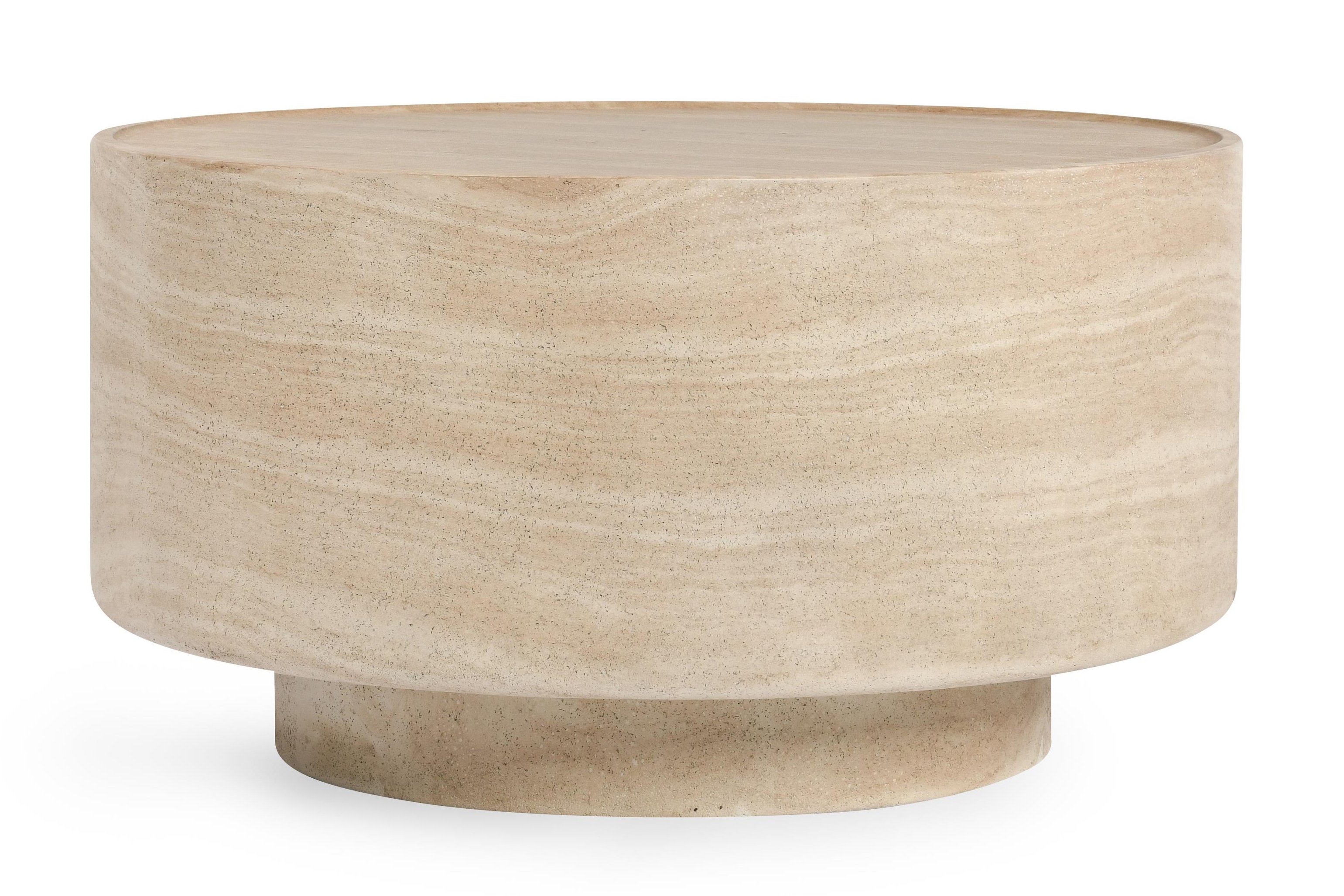 Mckenna Outdoor Concrete 37" Round Coffee Table Travertine - Image 0