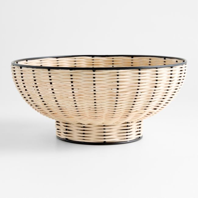 Amira Black and Wicker 12" Pedestal Bowl - Image 0