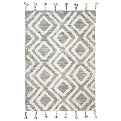Xue Geometric Wool Area Rug Teal/Ivory Area Rug - Image 0