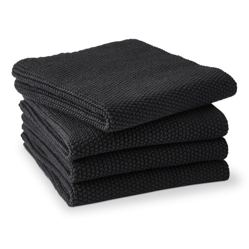 Knitted Dishcloth, Set of 4, Black - Image 0