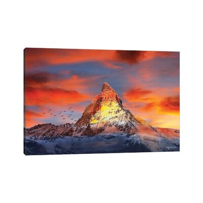 Red Snowy Mountain Sunset - Image 0