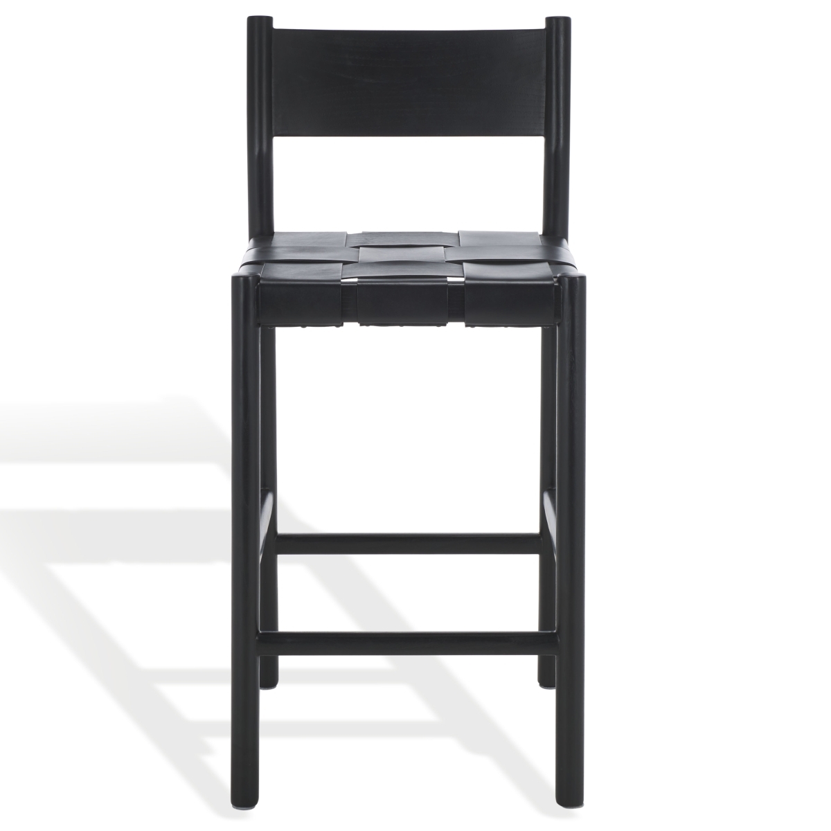 Devnie Woven Leather Counter Stool - Black - Image 0
