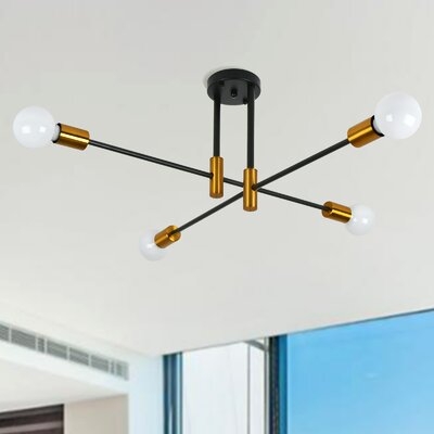 Brass Chandelier Light Fixture, Sputnik Chandeliers Black And Gold Mid Century Close To Ceiling Light Fixture - Image 0