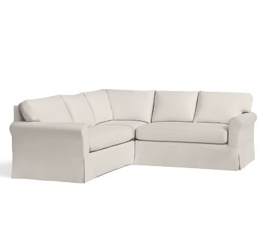 York Roll Arm Slipcovered 3-Piece L-Shaped Corner Sectional with Bench Cushion, Down Blend Wrapped Cushions, Performance Boucle Pebble - Image 2