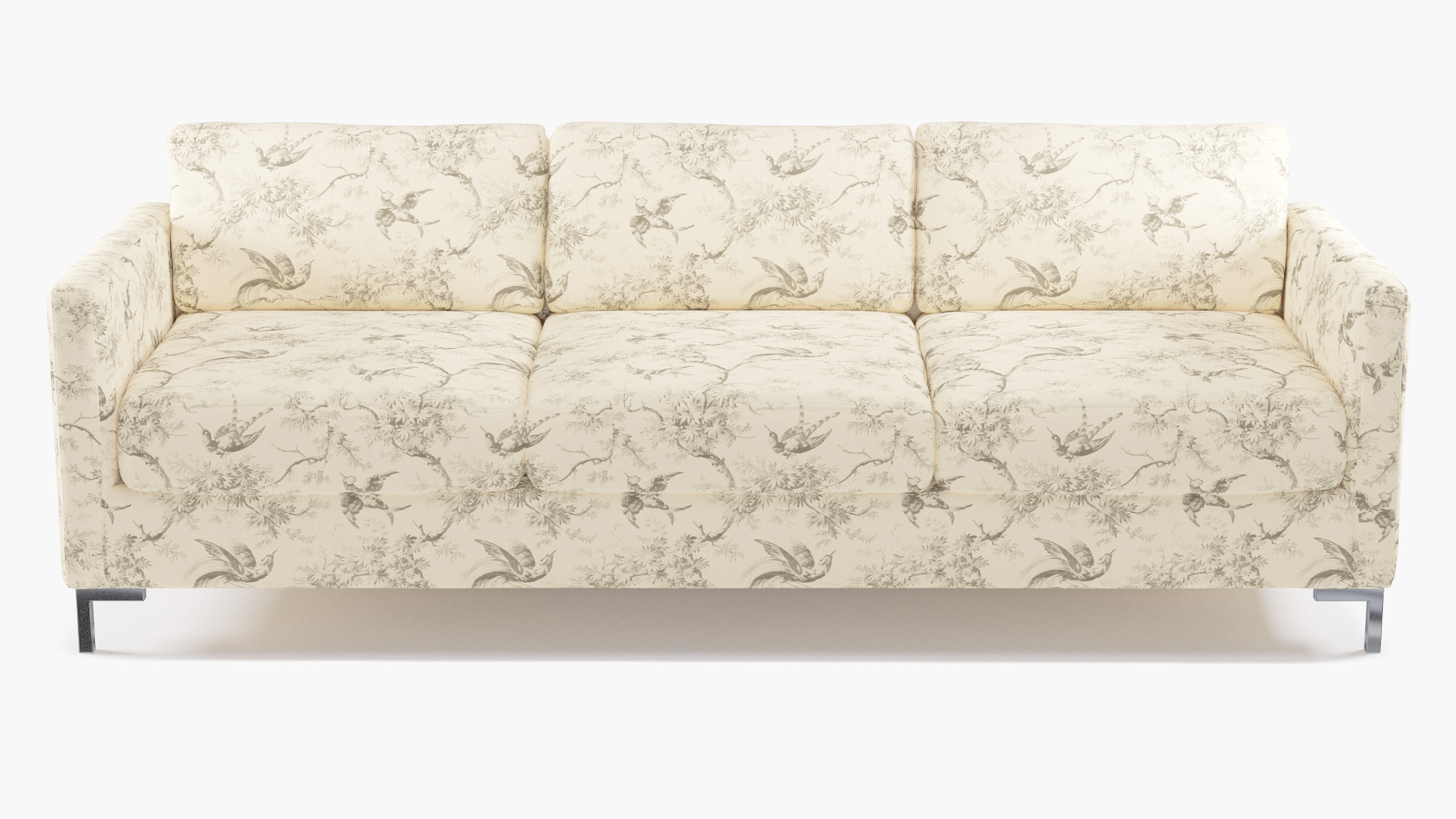 Modern Sofa, Cream Swallows, Chrome L Leg - Image 0