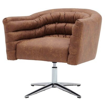 Aledra 31" Tufted Faux Leather Swivel Barrel Chair - Image 0