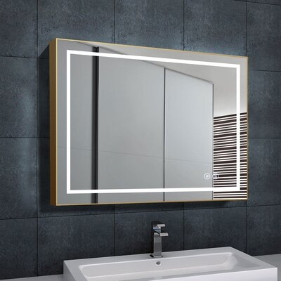 Ivy Bronx 36 X 28 Inch LED Bathroom Mirror With Touch Button, Black Frame, Anti Fog, Dimmable, Vertical / Horizontal Mount (C7150321722041309A879927EE0A15A1) - Image 0