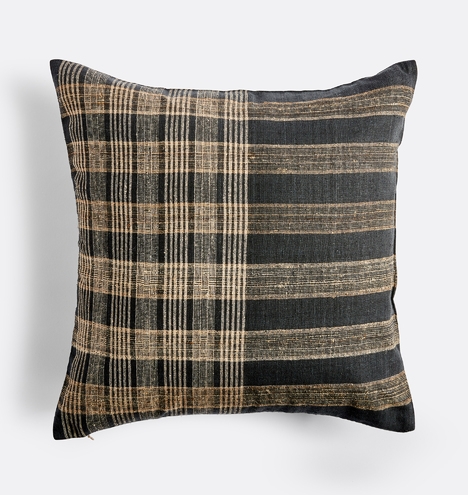 Neutral Plaid Handspun Raw Silk Pillow Cover - Image 0