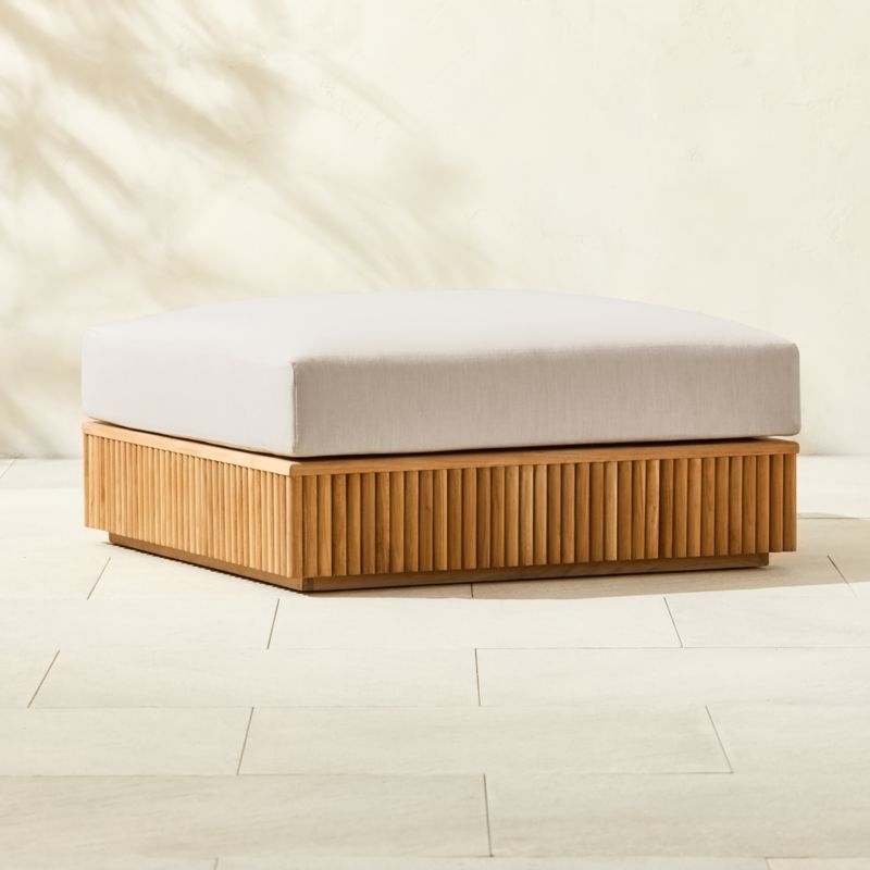Topia Teak Outdoor Ottoman with White Sunbrella® Cushions - Image 5