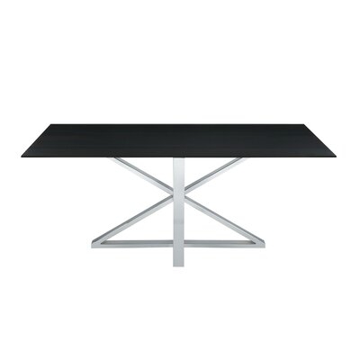 Dining Table With Glass Top And Metal Base, Black And Chrome - Image 0