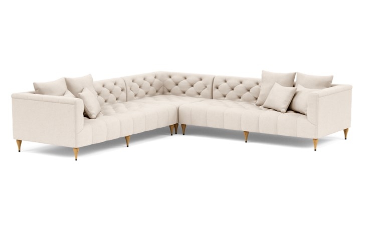 Ms. Chesterfield Corner Sectional with Beige Natural Fabric and Natural Oak with Antique Cap legs - Image 1