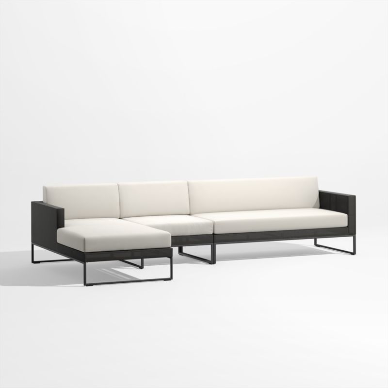 Dune 3-Piece Black and White Outdoor Sectional Sofa with Left-Arm Chaise - Image 1