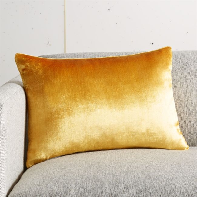 18"x12" Viscose Mustard Velvet Pillow with Feather-Down Insert - Image 0