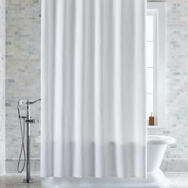 Extra-Long Organic Cotton Pebble Matelassé White Shower Curtain - Image 0