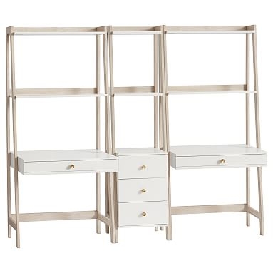 Highland Double Wall Desk & Narrow Bookshelf Set, Simply White/Weathered White - Image 1