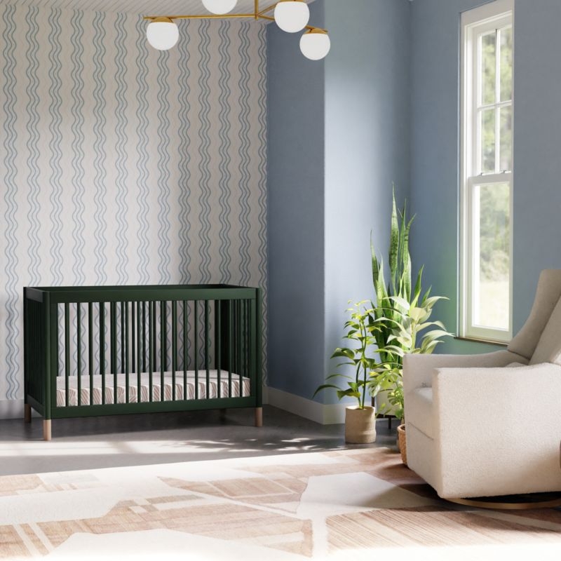 Babyletto Gelato Forest Green Natural Wood & Vegan Tan Leather 4-in-1 Convertible Baby Crib with Toddler Bed Conversion Kit - Image 3