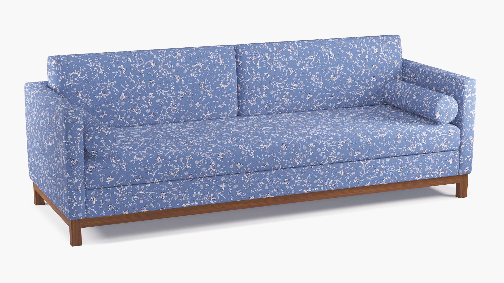 Tailored Tuxedo Sofa, Blue Mariposa, Walnut Wood Rail - Image 1