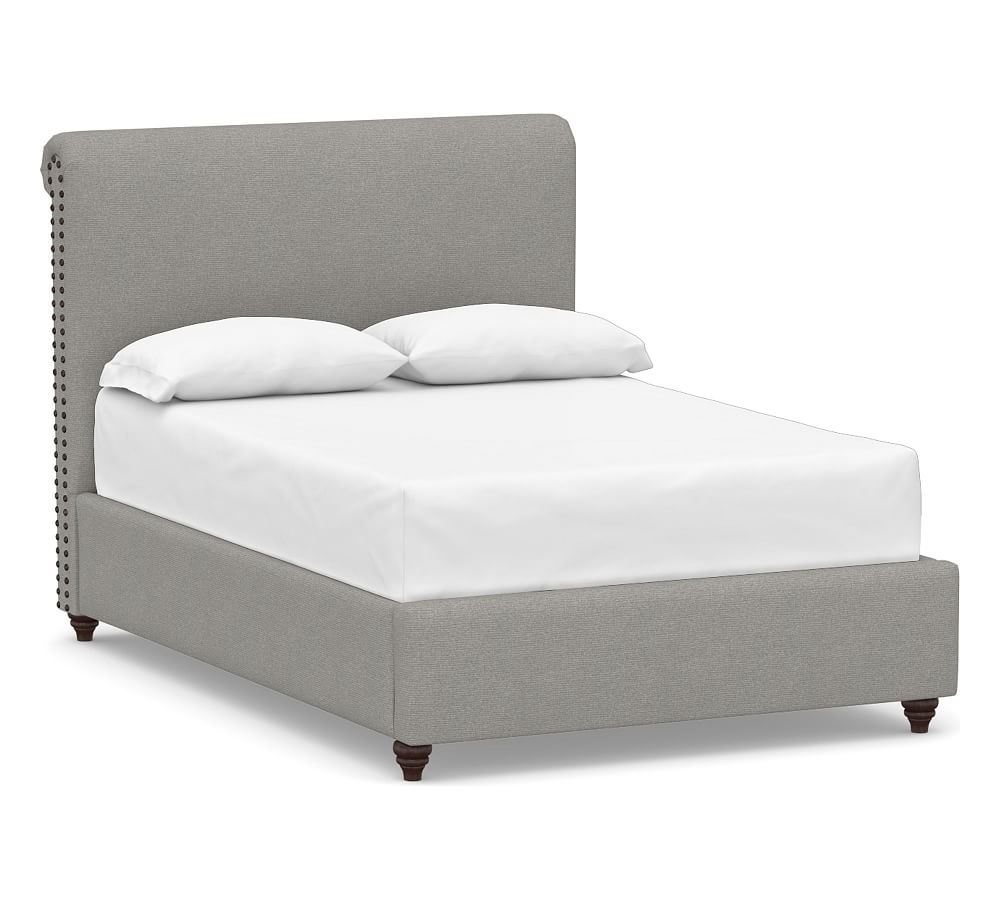 Chesterfield Non-Tufted Upholstered Bed, King, Performance Heathered Basketweave Platinum - Image 0