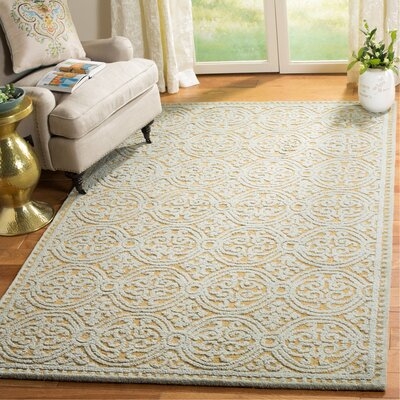 Ilion Geometric Handmade Tufted Wool Blue/Gold Area Rug - Image 0