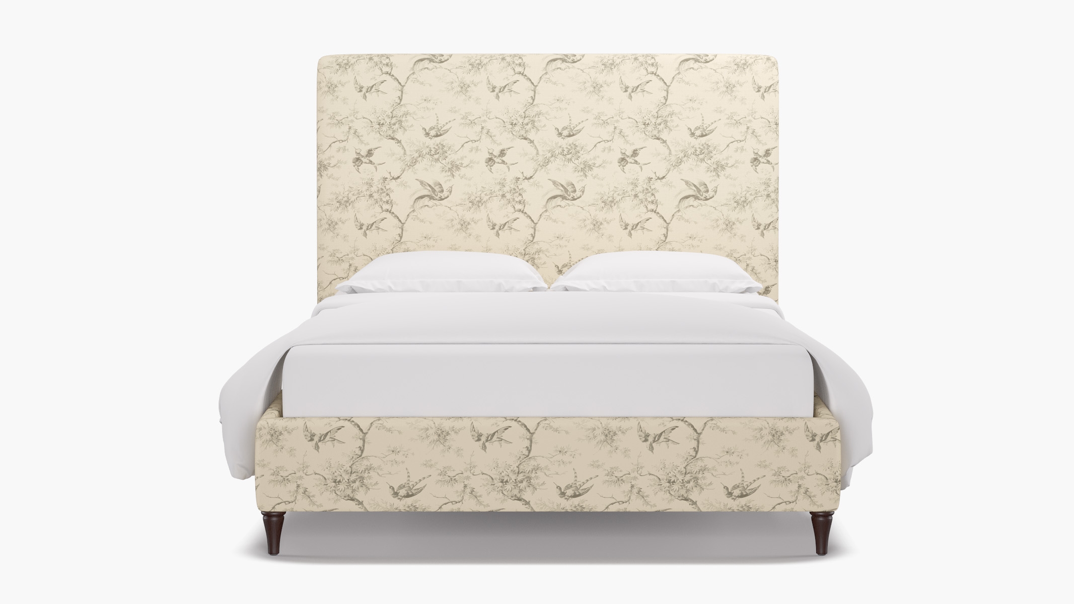 Classic Bed, Cream Swallows, Espresso Decorative Tapered Leg, Queen - Image 0