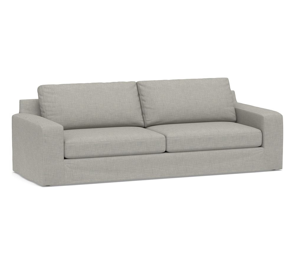 Big Sur Square Arm Slipcovered Grand Sofa 105" 2-Seater, Down Blend Wrapped Cushions, Premium Performance Basketweave Light Gray - Image 0