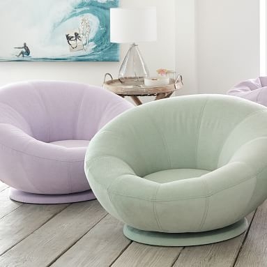 Chenille Washed Pool Groovy Swivel Chair - Image 3