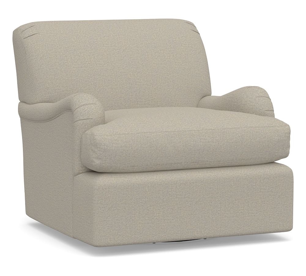 Carlisle Upholstered Tightback Swivel Armchair, Polyester Wrapped Cushions, Performance Boucle Fog - Image 0