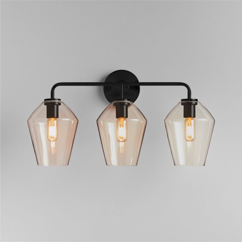 Arren Black 3-Light Wall Sconce with Clear Angled Shades - Image 1