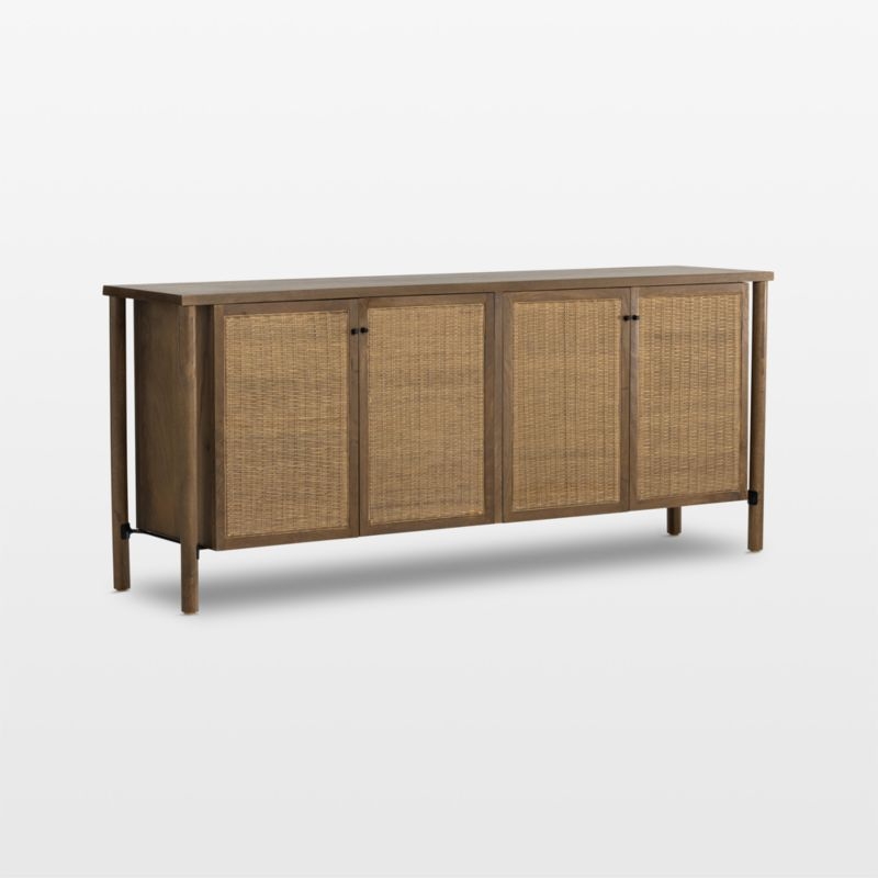Veta 74" Taupe Cane and Wood Credenza - Image 3