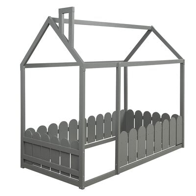 Solid Wood House Twin Canopy Bed With Fence - Image 0