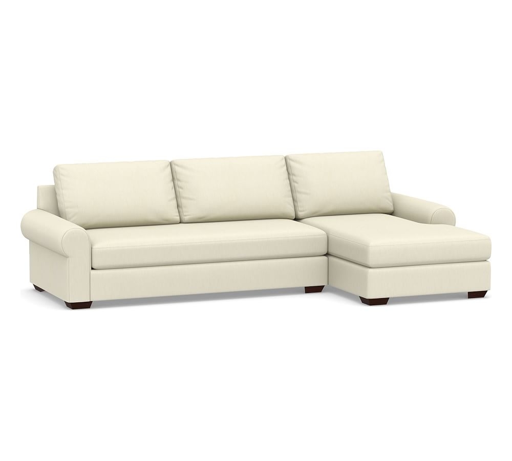 Big Sur Roll Arm Upholstered Left Arm Sofa with Chaise Sectional and Bench Cushion, Down Blend Wrapped Cushions, Premium Performance Basketweave Ivory - Image 0