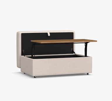 Big Sur Upholstered Storage Ottoman with Pull Out Table, Down Blend Wrapped Cushions, Performance Boucle Pebble - Image 3
