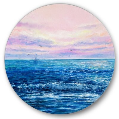 Morning Light On The Ocean Waves II - Nautical & Coastal Metal Circle Wall Art - Image 0