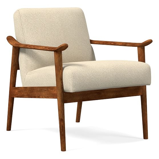 Midcentury Show Wood Chair, Poly, Luxe Boucle, Angora Beige, Pecan - Image 0