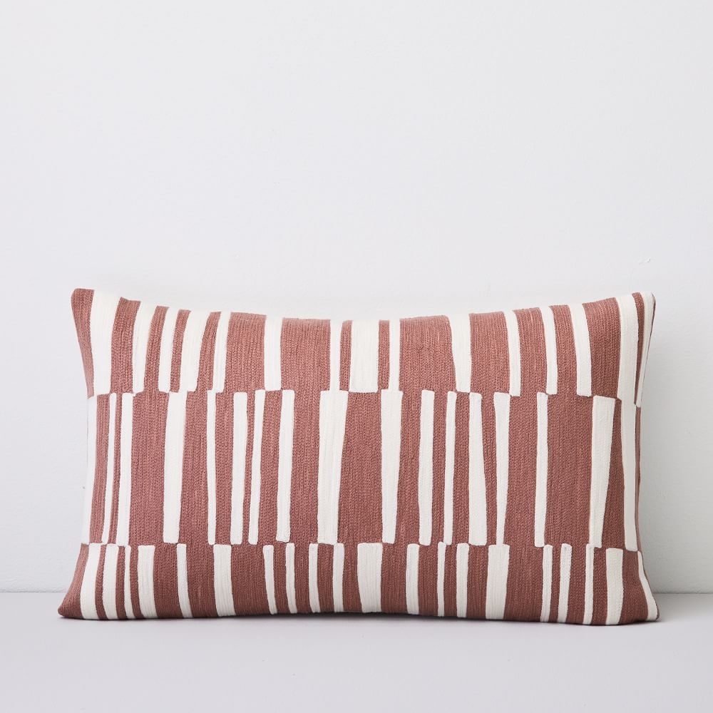 Crewel Linear Pillow Cover, Pink Stone, 12"x21" - Image 0