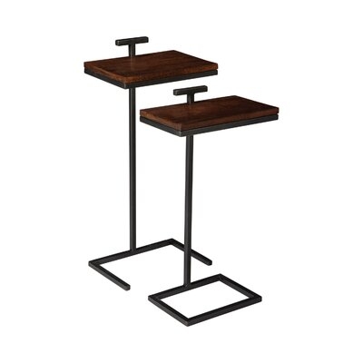 2 Piece Wooden Nesting Table With Open Geometric Base, Brown - Image 0
