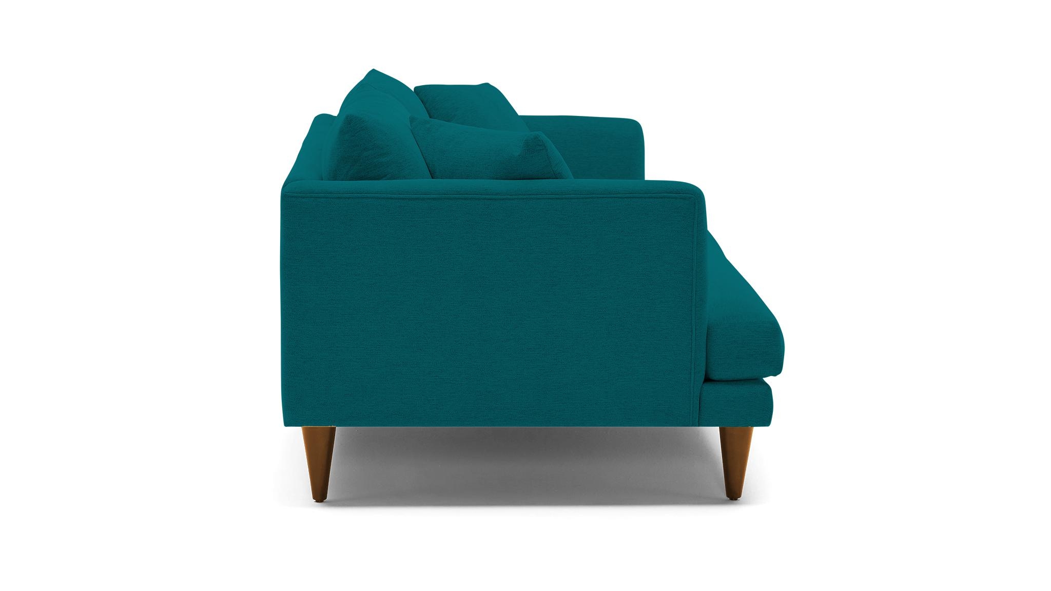 Blue Lewis Mid Century Modern Sofa - Lucky Turquoise - Mocha - Cone - Image 2