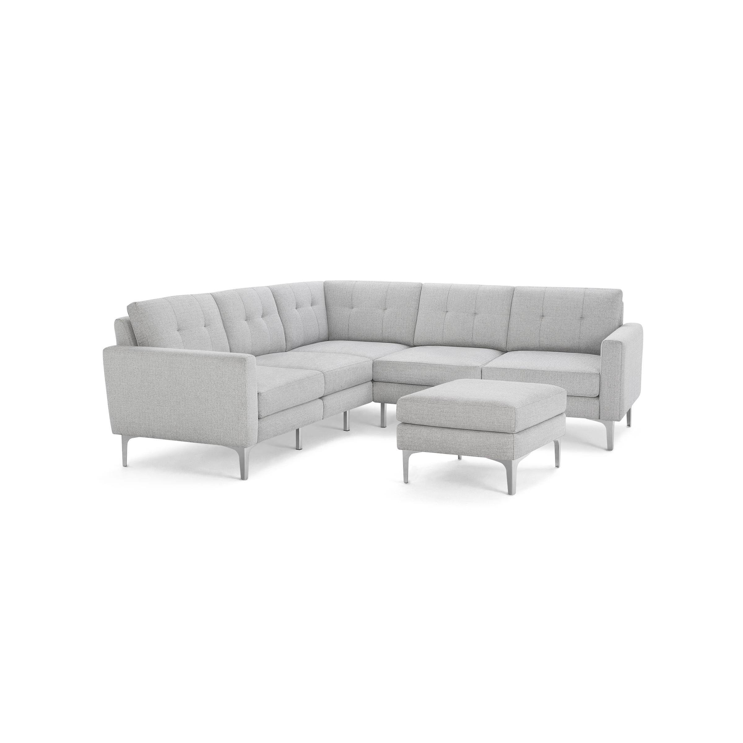 Nomad 5-Seat Corner Sectional with Ottoman - Crushed Gravel - Performance Chenille / Chrome - Metal / Block - Image 0