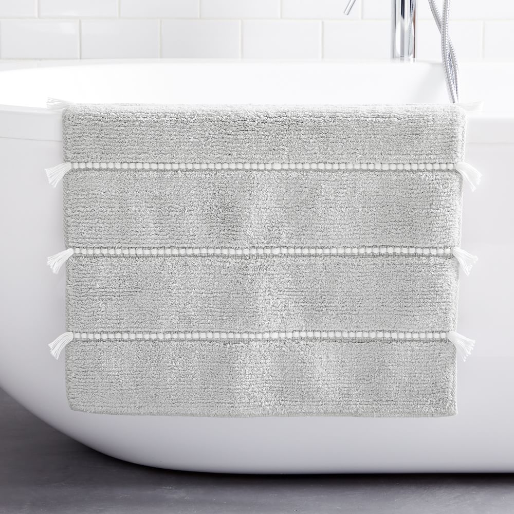 Tassel Stripe Bath Mat, Frost Gray, 20"x34" - Image 0
