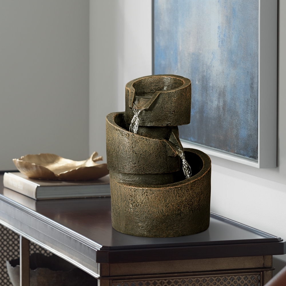 3-Tier Bronze Stone Contemporary 9 3/4" High Tabletop Fountain - Image 0