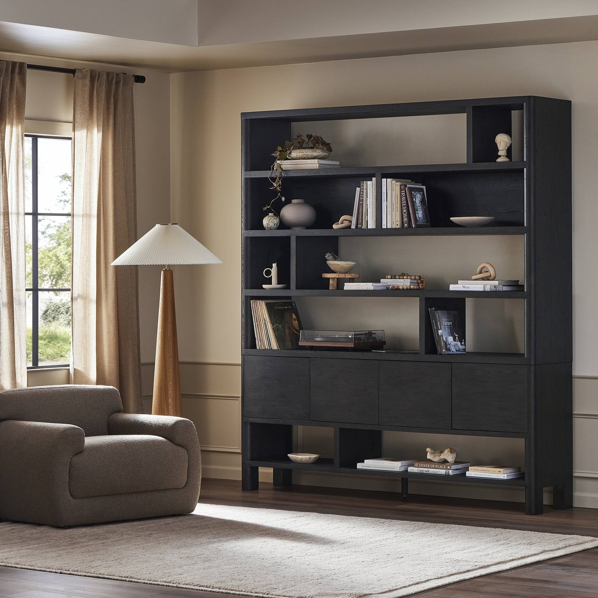 Noeline Wide Bookcase - Smoked Black Oak - Image 15