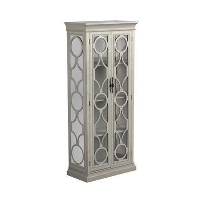3 Shelf Tall Cabinet With Trellis Pattern Door Front, Antique White - Image 0