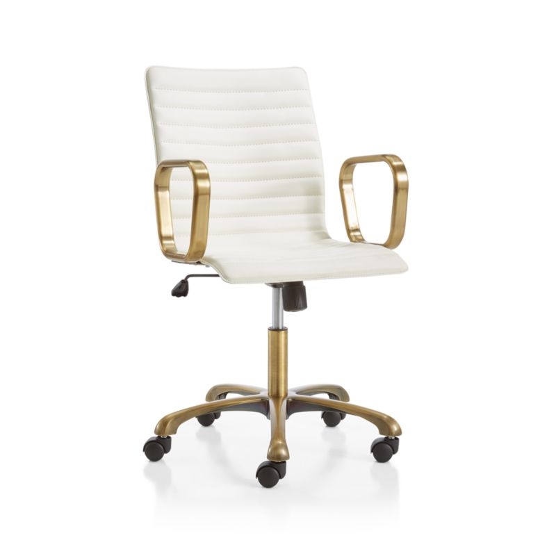 Ripple Ivory Leather Office Chair with Brass Frame - Image 10