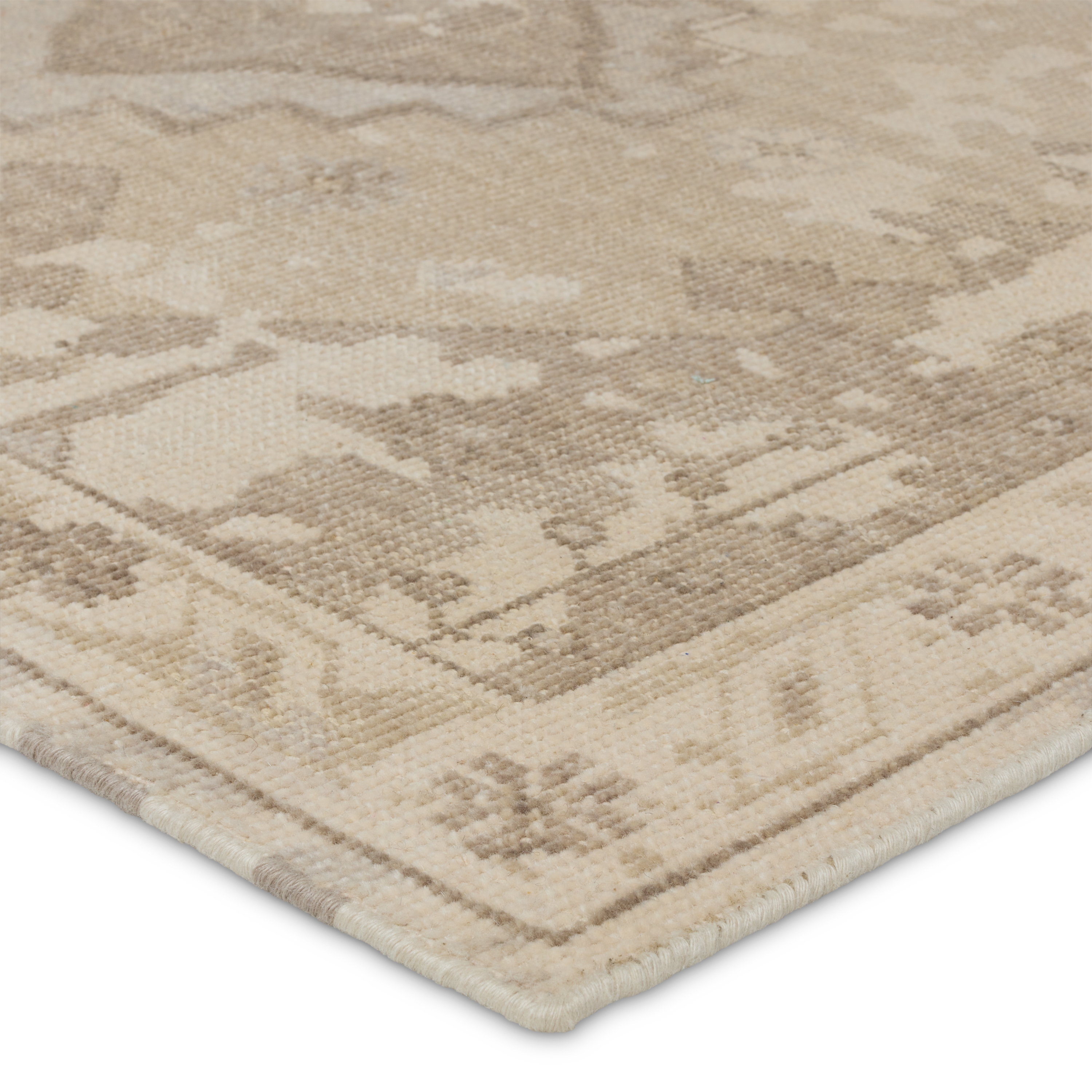 Pathos KAI13 Handknotted Medallion Taupe and Cream Area Rug (12'x15') - Image 1