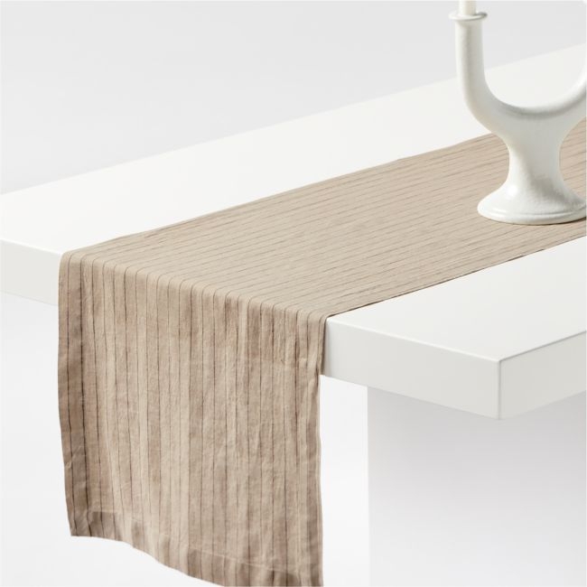 Marin 120" Natural and Earth Brown EUROPEAN FLAX ™-Certified Linen Striped Runner - Image 0