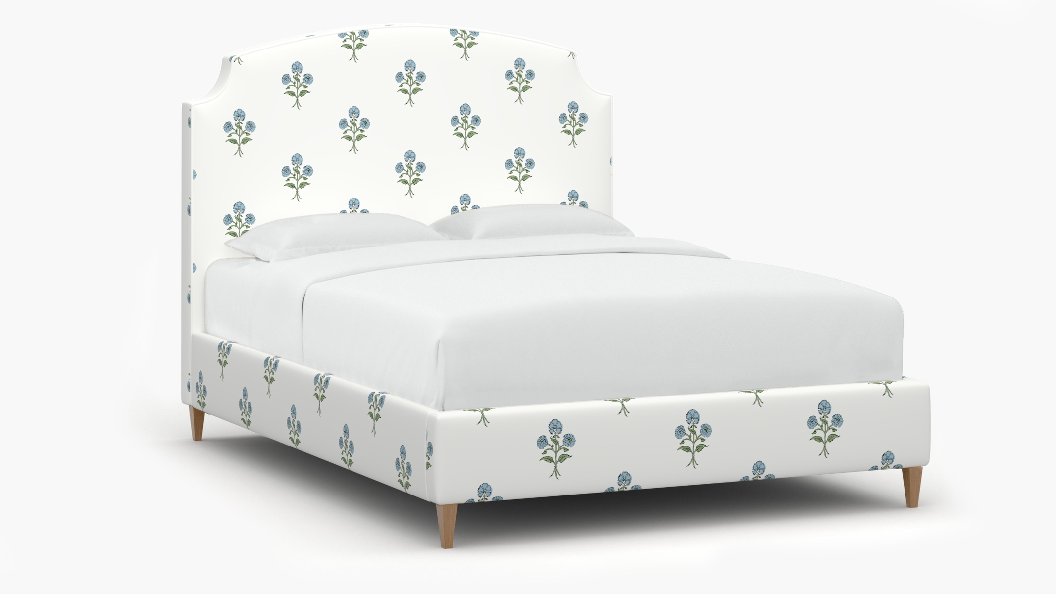 Cove Bed, Blue Delphine, Natural Square Tapered Leg, Queen - Image 1