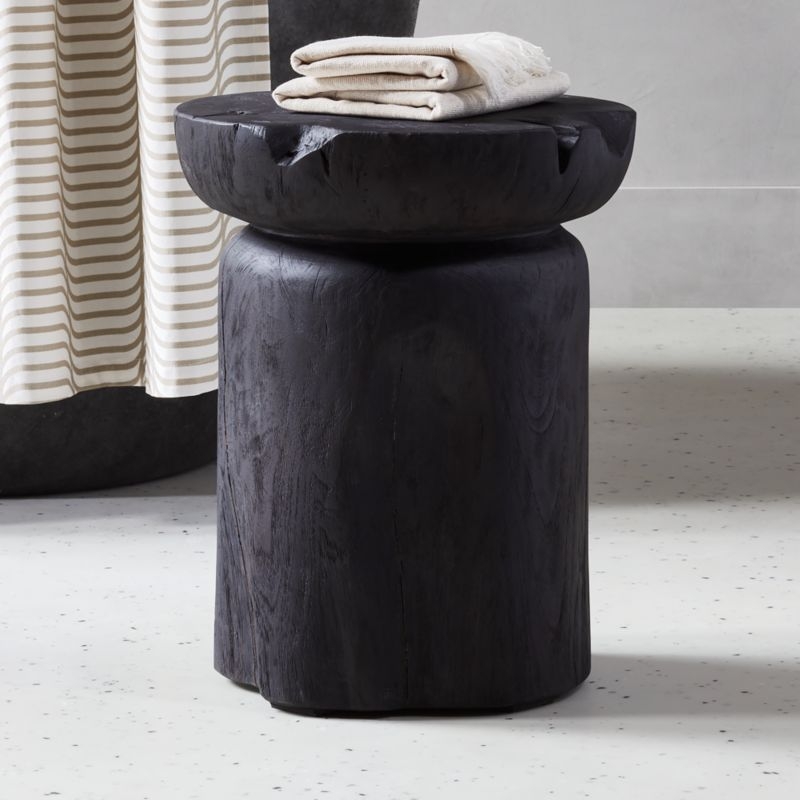 Black Teak Wood Bathroom Stool - Image 1