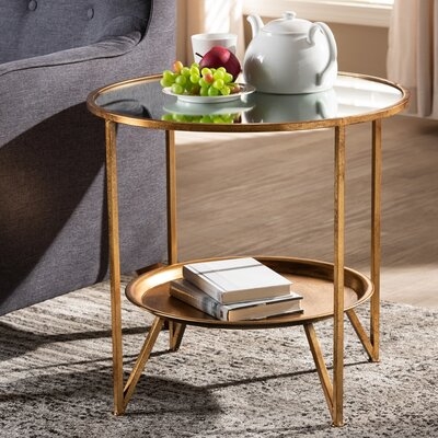 Everly Quinn Studio Sharpley Modern And Contemporary Antique Gold Finished Metal And Mirrored Glass Accent Table With Tray Shelf - Image 0