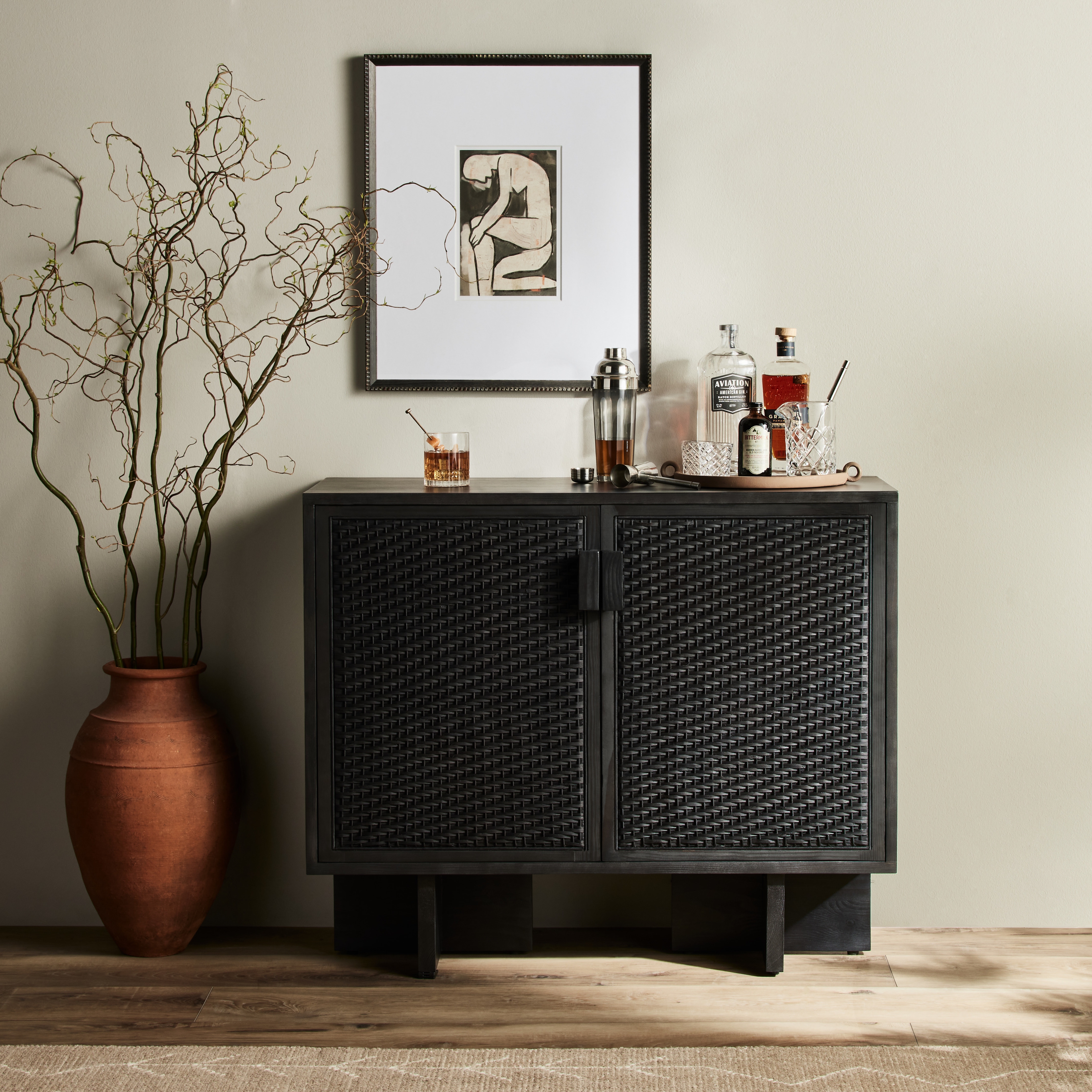 Levon Bar Cabinet-Black Woven Rod Cane - Image 11