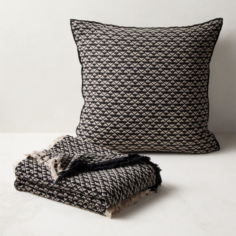 Lagos Organic Cotton Black and White Throw Pillow With Feather-Down Insert 23" - Image 1